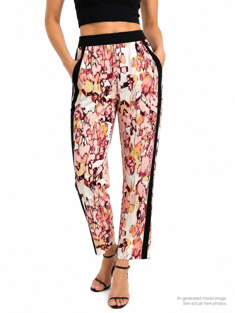 361. Donna Karan New York NWT Abstract Floral Ankle Pants Size 10 - Picture 1 of 8